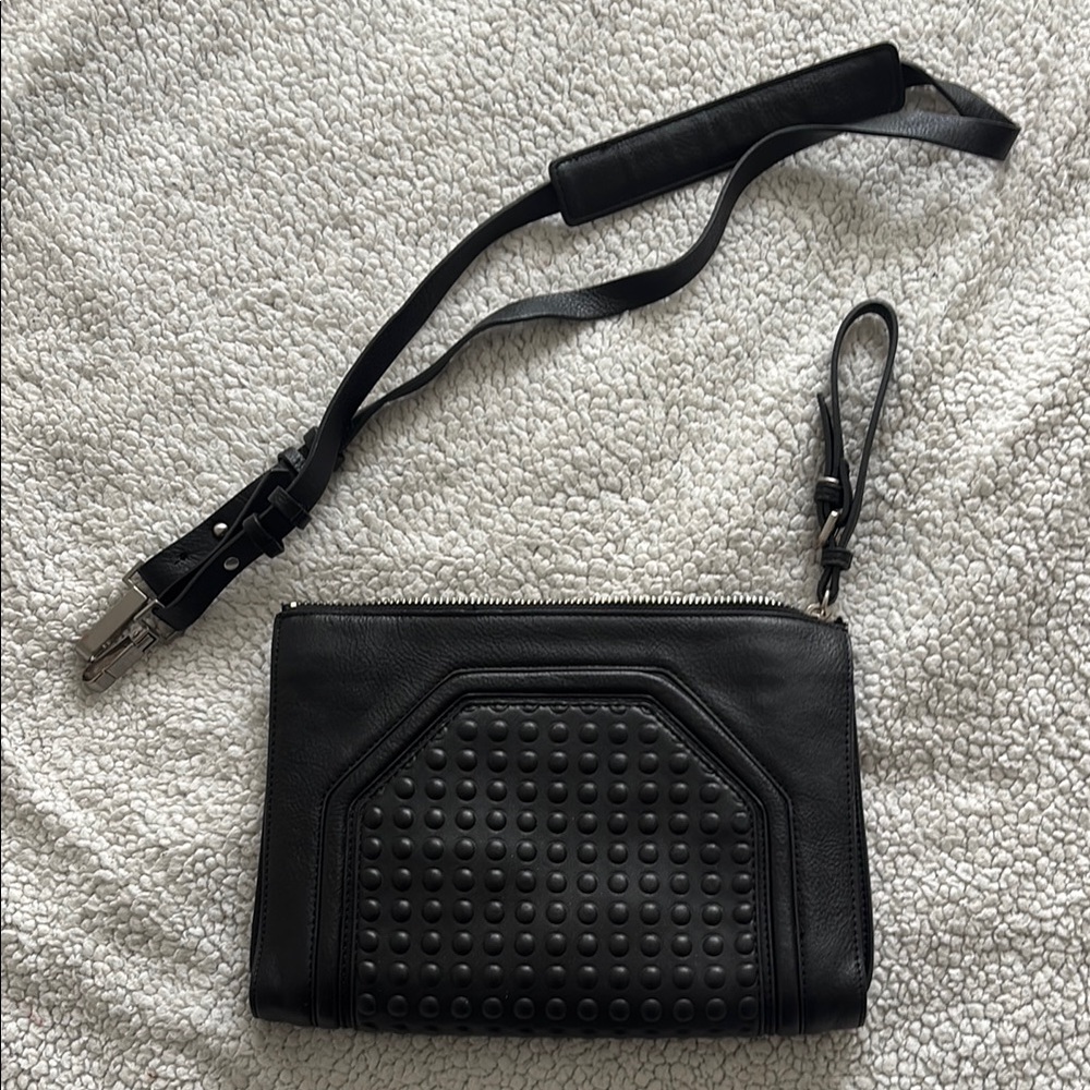 Zara Black Studded Leather Crossbody & Clutch